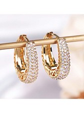 Gold Hoop Earrings For Women Paved With Cubic Zirconia One Size