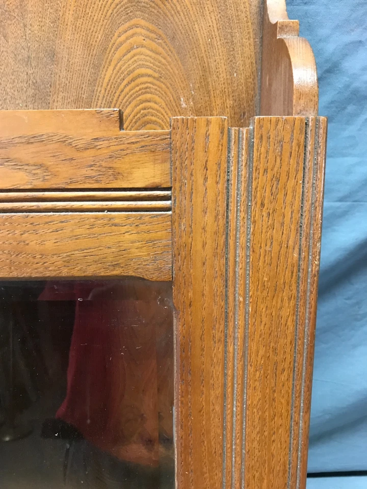 Armario de pared decorativo de madera de castaño 12x28 puerta de vidrio biselado antiguo 1411-25B de colección Foto 2 de 4