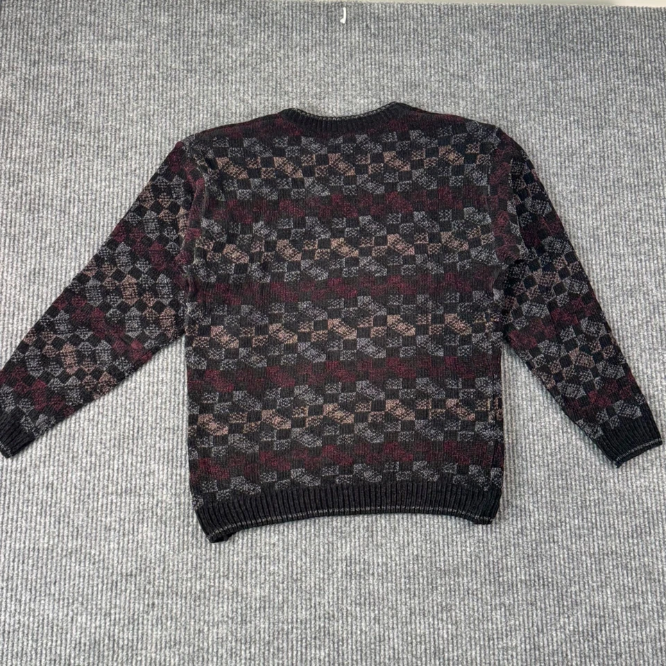 VTG 90s Cosby Sweater Mens M Knit Crewneck Checkerboard Grunge Whimsigoth - Image 4 of 4