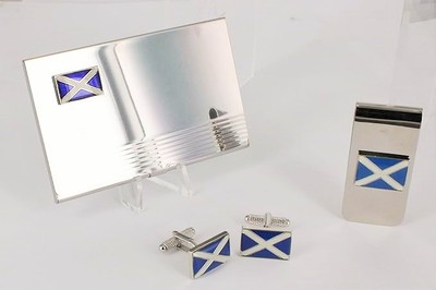 Schottische Flagge Visitenkarten Halter Geldklammer Manschettenknöpfe & Geschenkbox I von Onyx Kunst