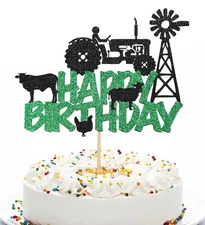 Farm Cake Topper Ranch Cow Pig Chicken Tractor Farmer Theme Happy Birthday Cake