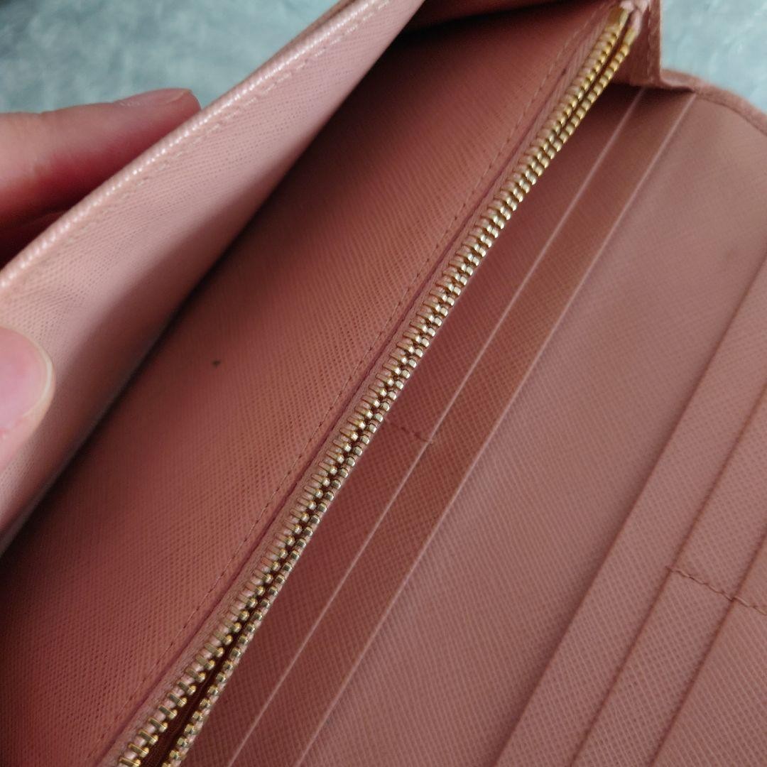 PRADA Saffiano Leather Ribbon Bow Long Wallet Pink With Exterior Back Zipper Pur thumbnail 8