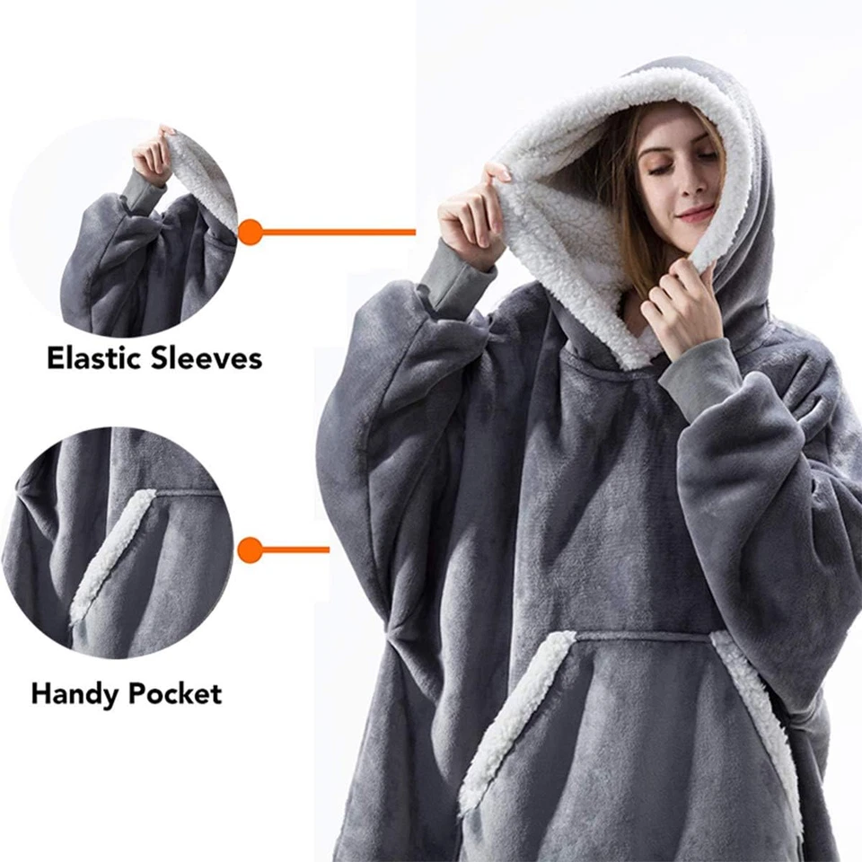 Felpa Con Cappuccio Oversize, Sherpa Coperta Con Cappuccio Super Morbida E Calda - Immagine 4 di 4