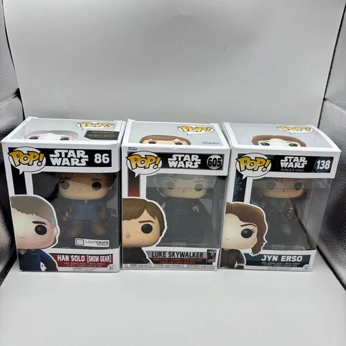 Funko Pop! Star Wars Lot of 3 Han Solo Luke Skywalker Jyn Erso Box Damage