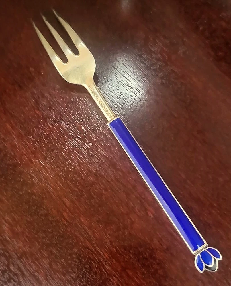 Beautiful Vtg  Large 5 5/8" David Andersen Sterling Silver Enamel Fork- no Spoon - Picture 3 of 4
