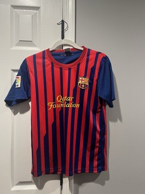 FC Barcelona #10 Soccer Shirt Youth Large Blue Red Qatar Foundation FCB