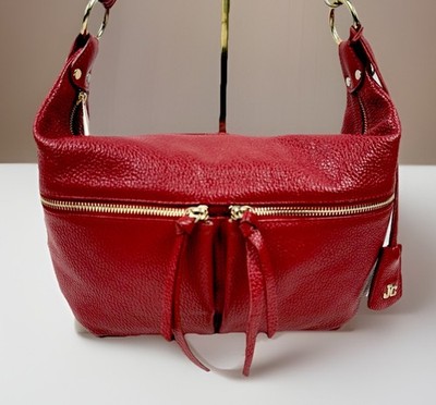 J & C Red Leather Crossbody Bag  w/Gold Hardware Jackie Celine Made In Italy