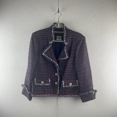 Vintage l 40 CHANEL 2003 Cruise Resort Lesage Tweed Camellia Logo Lined Jacket