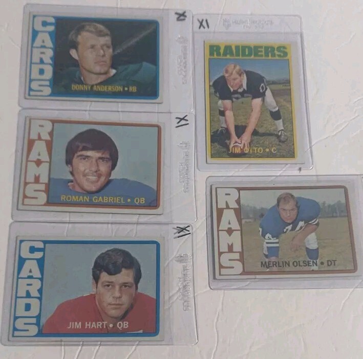1972 Topps (5) Card Lot Football Olsen Otto Gabriel Rams Raiders Cardinals NFL