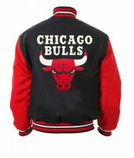 Giacca rossa uomo Chicago Bulls Letterman bomber rosso Varsity lana NBA basket