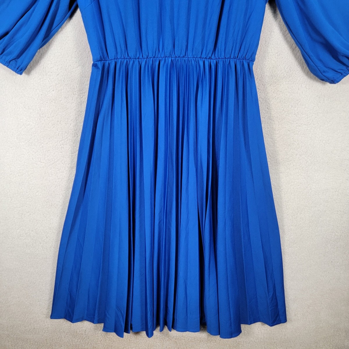 Vtg HHR Cobalt Blue Round Neck Pleated Balloon Sleeve Classic Women Dress  Size L | eBay