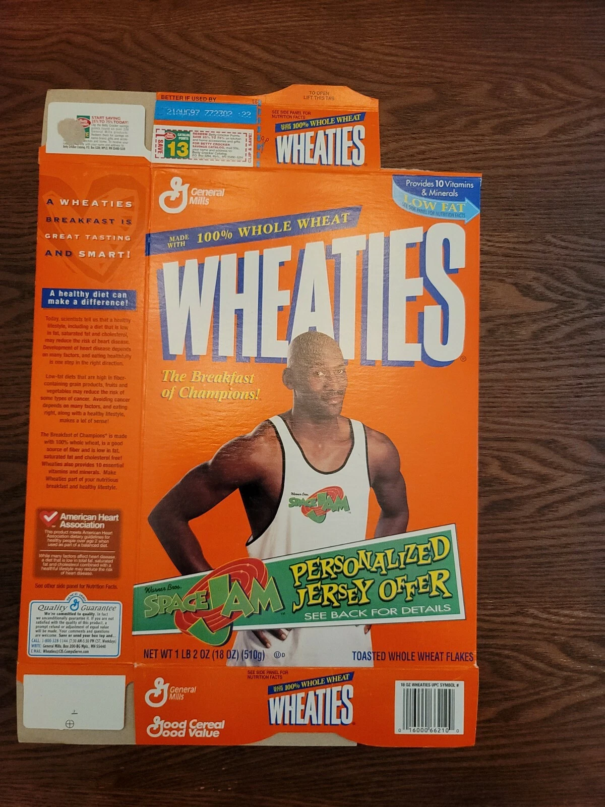 Michael Jordan Wheaties Box Space Jam Chicago Bulls *Scatola piatta* Warner Bros.