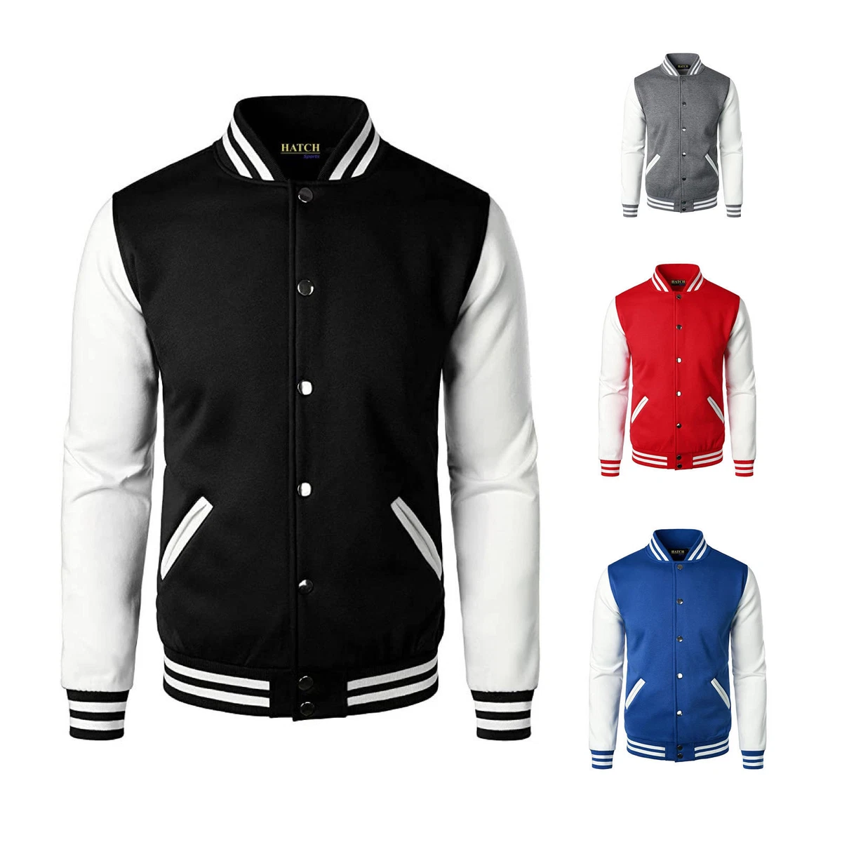 New Men s Premium Classic Snap Button Vintage Baseball Letterman Varsity Jacket eBay