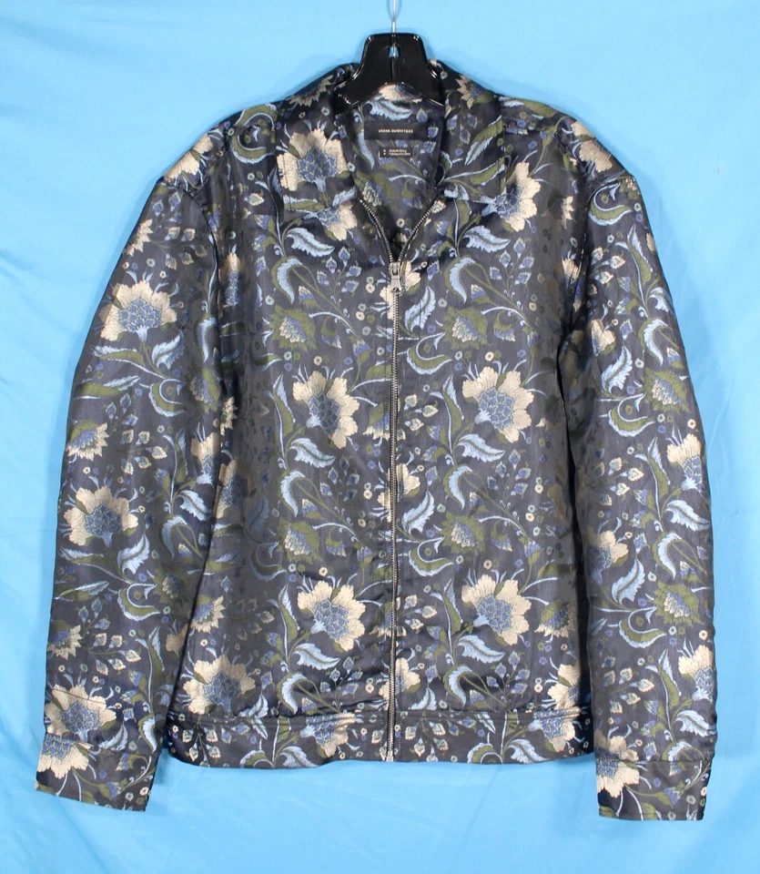 URBAN OUTFITTERS 深蓝色提花图案拉链哈林顿夹克 尺寸 M — 第 2/4 张图片