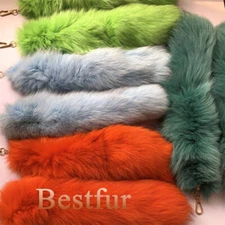 50pcs -16"-18" Real Fox Fur Tail Dyed Blue Fox Tail Keyring Pendant Cosplay Toys