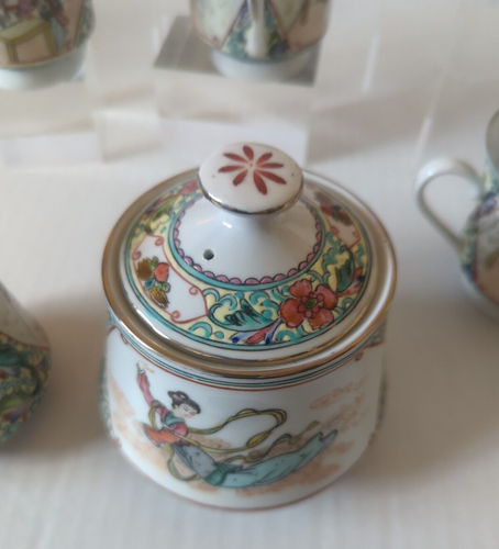 VTG. Hand Painted Rose Medallion Asian Tea  Set w/6 Cups & Saucers/Cream/Sugar  - Picture 21 of 21