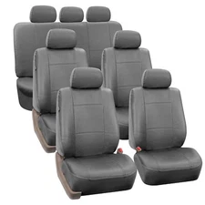 FH Group 3 Row Universal Fit PU Leather Car Seat Covers - 7 Seater Solid Gray