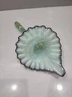 Fenton Glass Green Carnival Crest Epergne Horn ~ Thumbprint ~ PERFECT!