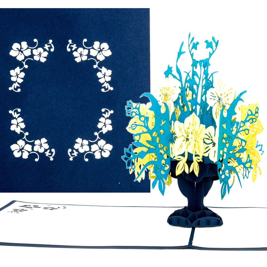 3D Karte "Blumenstrauß - Blau & Gelb" Geburtstagskarte, Dankeskarte & Grußkarte