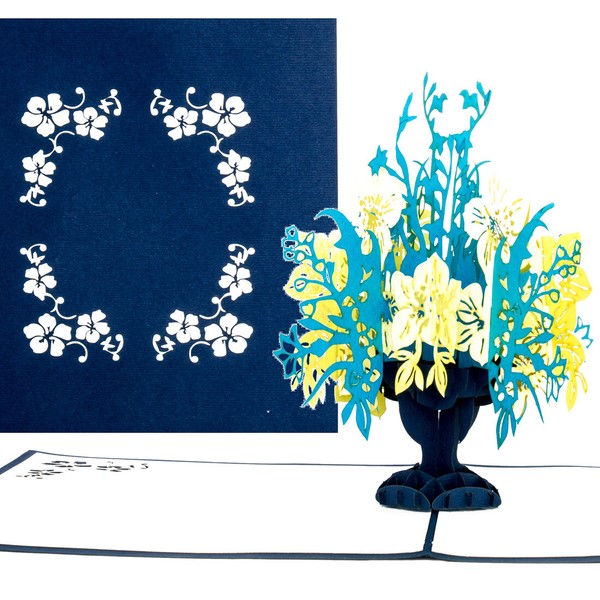 "3D Karte \"Blumenstrauß - Blau & Gelb\" Geburtstagskarte, Dankeskarte & GrußKarte"-image