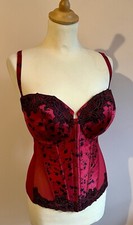 *Janet Reger* Red Silk Satin Basque Corset + Suspenders & Straps BNWT 36DD