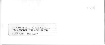 Aircraft Masks for Trumpeter Mig-21 UTI, 2 Seater in 1/32  EZ Mask 212