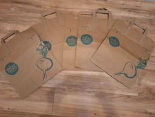 Lot of 5 Whole Foods Brown Grocery Paper Bags Logo Top Handle Craft Recycle Boho