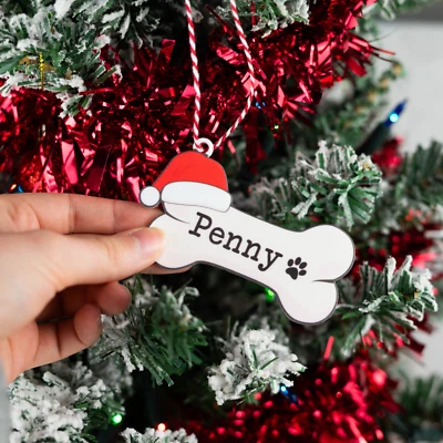 SO BESPOKE Personalised Dog Bone Christmas Tree Ornament Bauble Pet Decoration