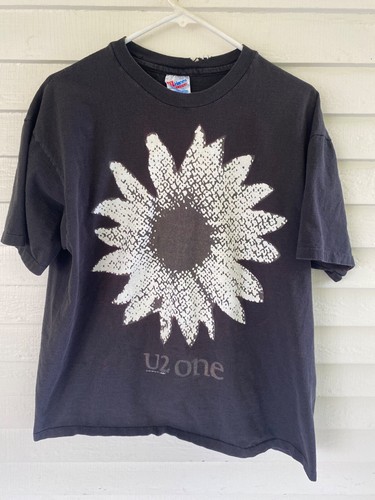 90’s U2 One 1991 Tour X-Large T-Shirt Bono Sparkly Flower Vintage Black Boxy
