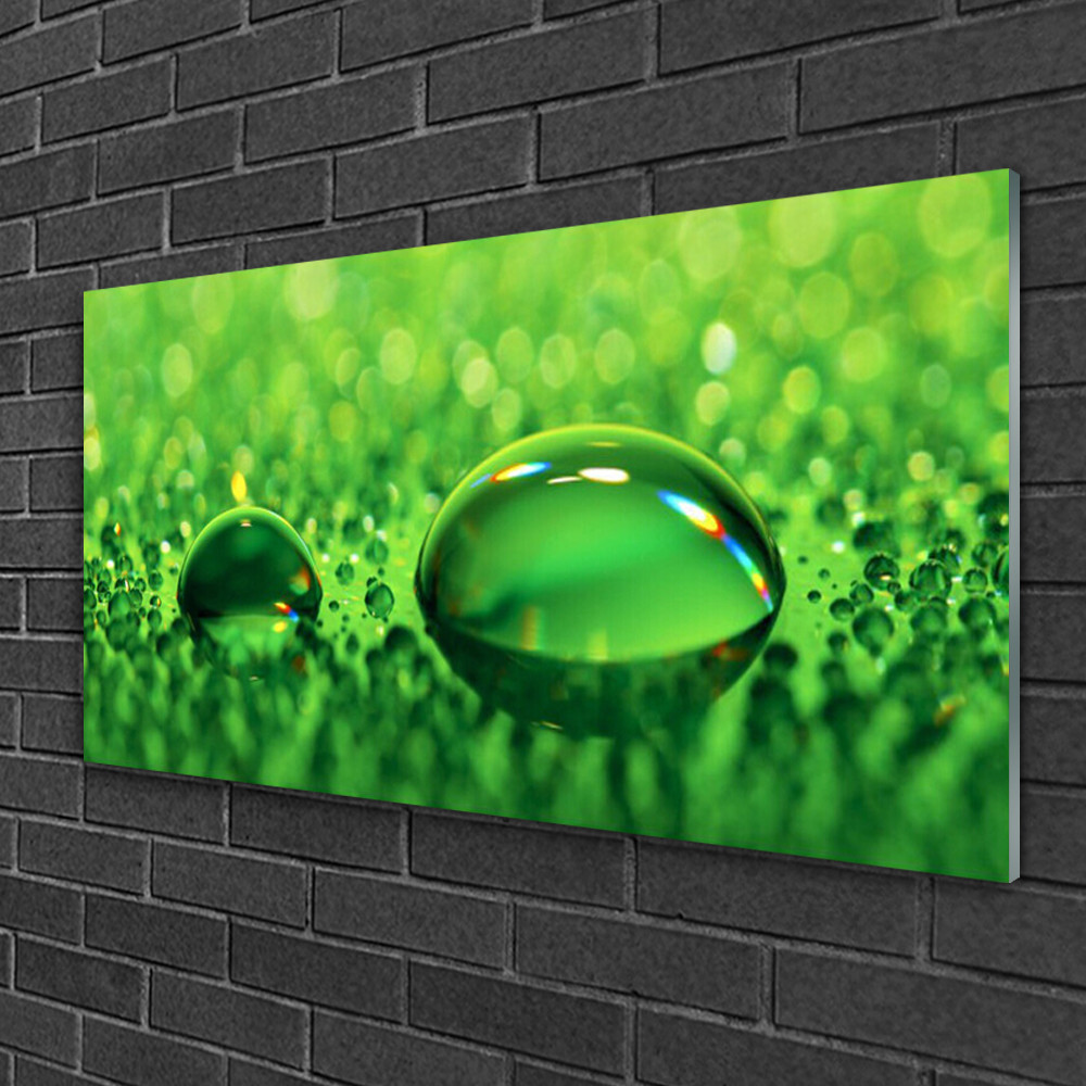 Tableau sur verre 100x50 cm d'art moderne avec impression de gouttes d'eau HD