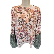 Boho Jane size large L long sleeve southern blouse EUC mixed media lace USA made