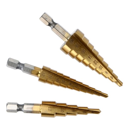 3PCS HSS Titanium Metal Hex Step Drill Bit Kit Multifunction Set Metric - Picture 5 of 8