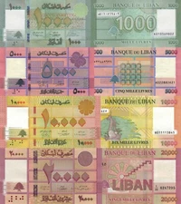 Lebanon 4 PCS Set: 1000 to 20000 Livres (2016/21) p-90c,p-91c,p-92c,p-93 UNC