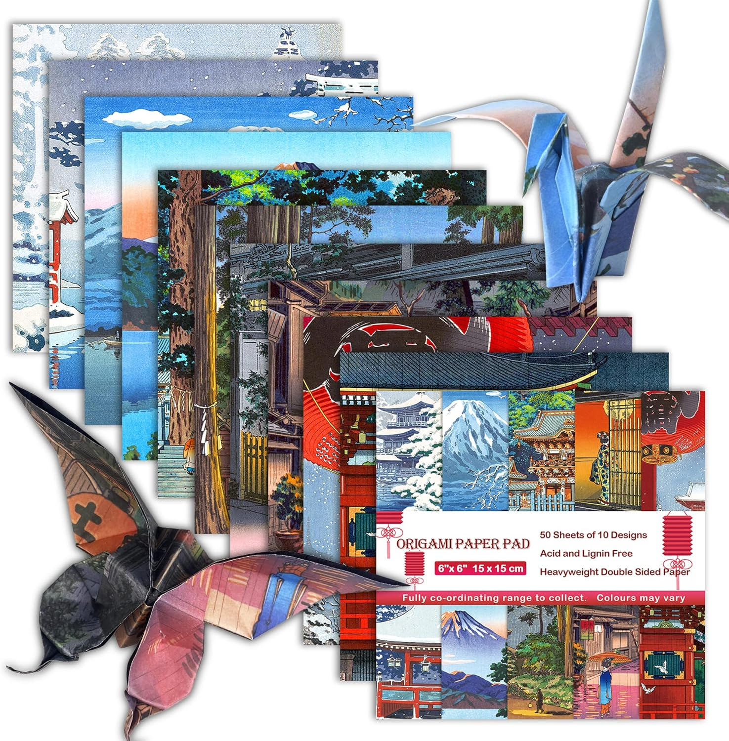 6x6 Double Sided Origami Paper Kit - 50 Sheets 10 Colors Chiyo Japanese