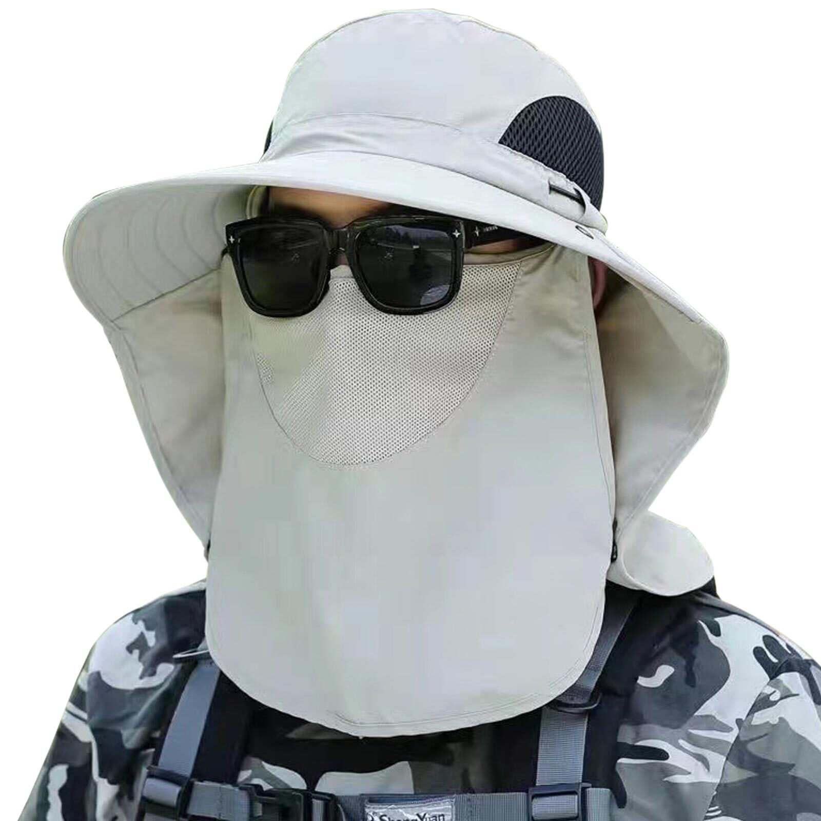 Outdoor UV Protection Cover Sun Hat Face Neck Flap Cap Wide Brim Beach