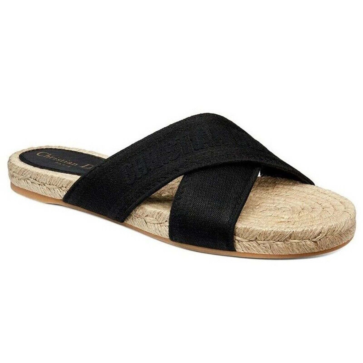 Christian Dior Granville Dway Black Espadrille Logo Strap Slide