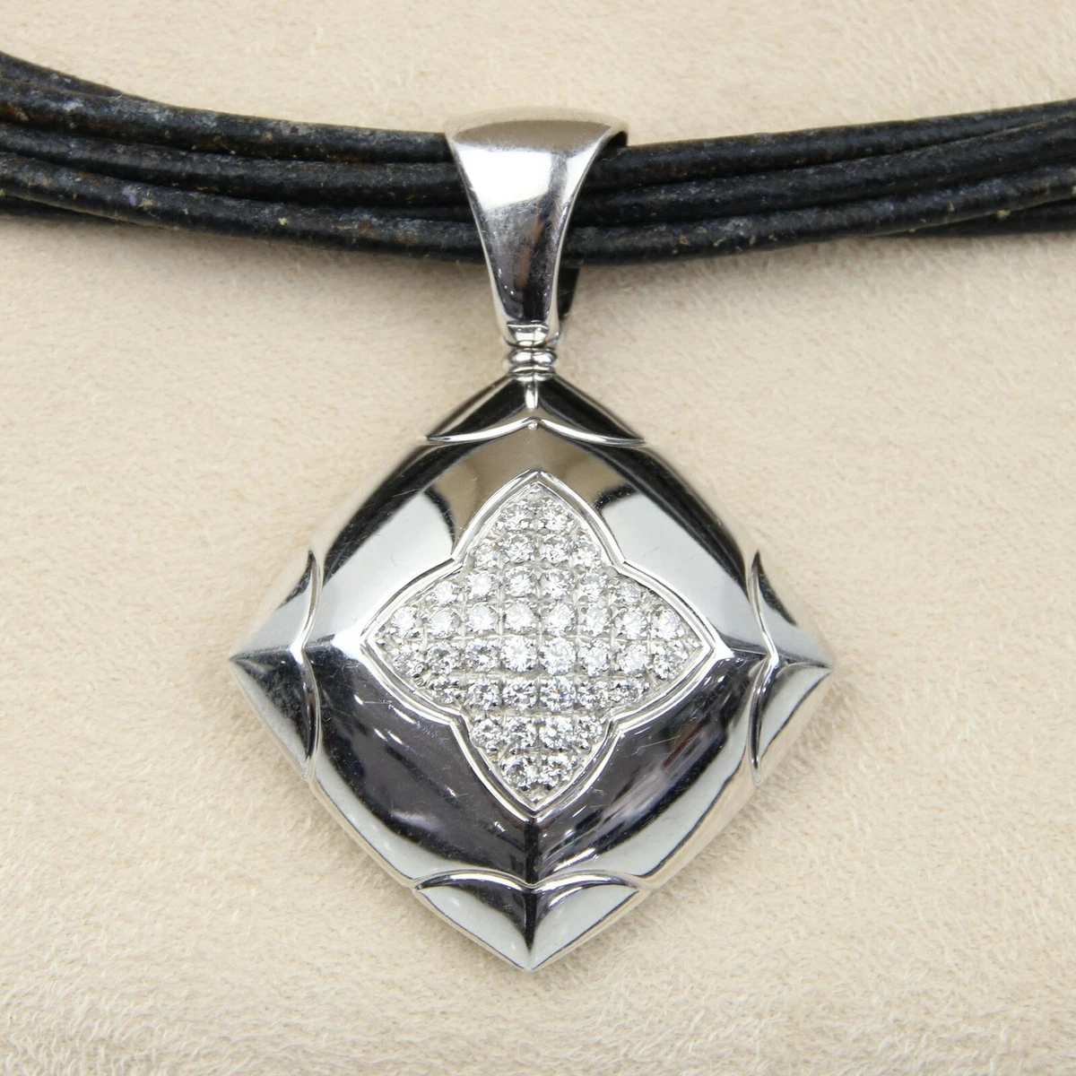 BVLGARI 18ct White Gold Pav set Diamond Pyramid Pendant on