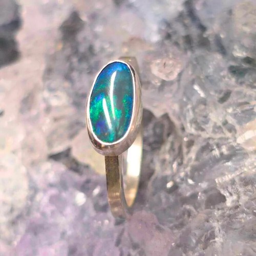 Argentum Lightning Ridge Black Opal 1.50 Ct 925 Silver Handmade Ring US 7.75 - Picture 2 of 9