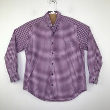 David Donahue Men's Large Shirt Red Blue Plaid Long Sleeve Button Up CR29