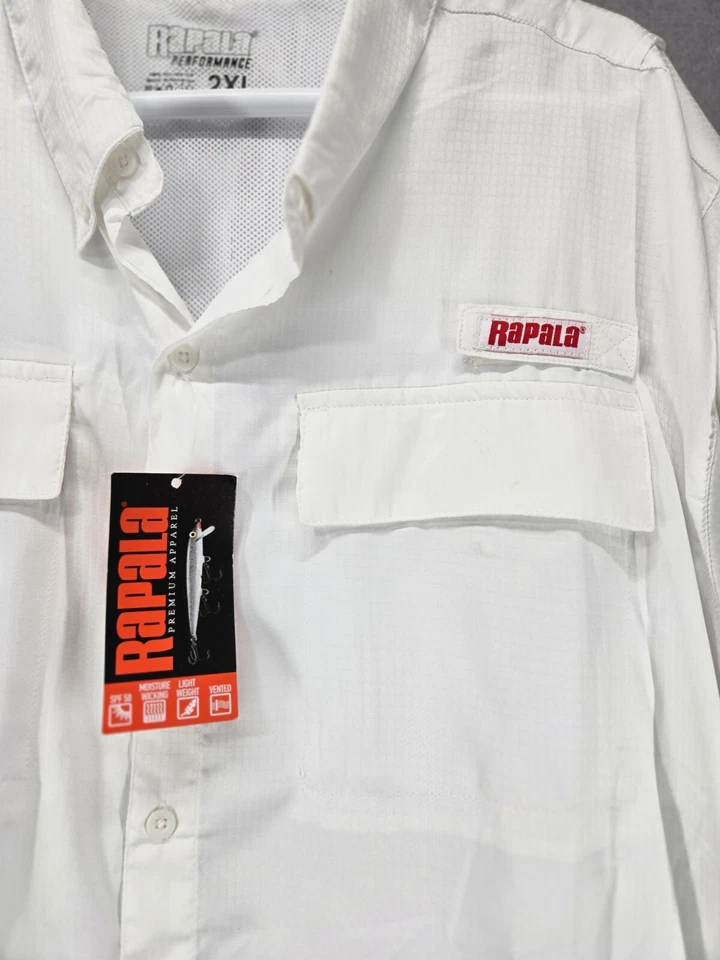 Marca Rapala Performance Manga Corta Abotonada, Blanco, 2XL, SPF 50, Secado Rápido Foto 2 de 4