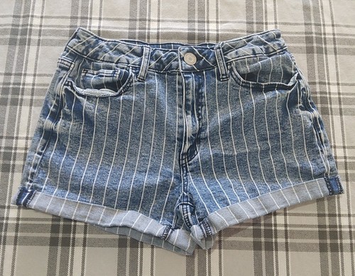 SO Juniors High Rise Shortie Size 9/29W Striped Denim Shorts Cuffed - Picture 2 of 8