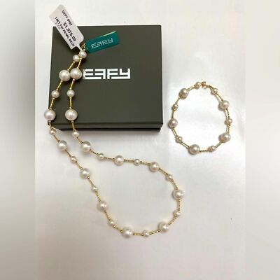 New $2325 SET: Effy 14k Yellow Gold Pearl Necklace Bracelet
