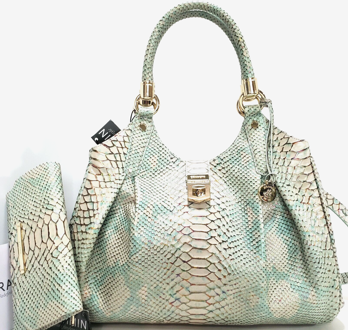 🌹Brahmin Elisa Hobo Green Opal Seville Leather Shoulder Bag+CB Wallet  NWT🌹HTF