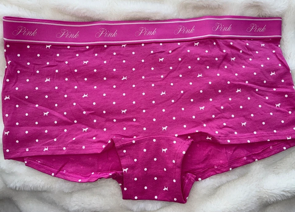 Calcinha Victoria's Secret rosa bolinhas cachorro menino fofoca rosa filhote G ou XL - Imagem 4 de 4