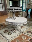 Vintage Cream Wrought Iron Metal Set Of 2 Cake Stand Scalloped Edge Wedding