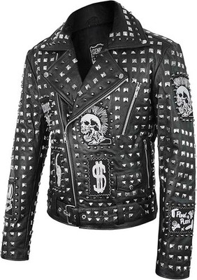 Black Brando Rock Punk is Pride Motorcycle Studded Leather Jacket