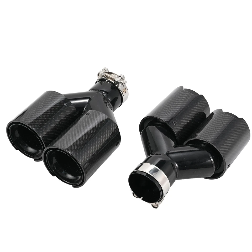 For BMW Carbon Fiber Dual Exhaust Twin End Tips Tail Pipe 101MM Out 63MM In Foto 2 de 4
