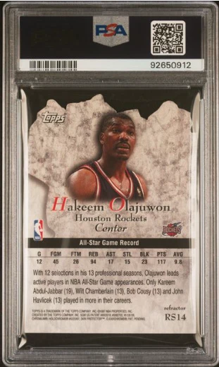 Hakeem Olajuwon 1997 Topps Rockstars Refractor PSA 8 Houston Rockets #RS14 - Image 2 of 2