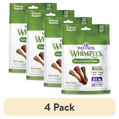 Wellness WHIMZEES Daily Brushzees Natural Dog Dental Treats XS 28 Ct 4 Pack