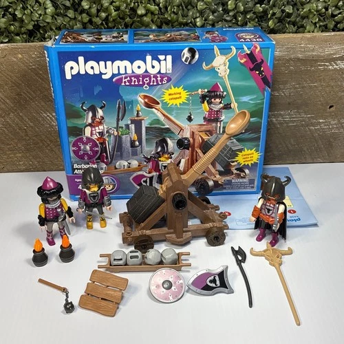 VTG Playmobil Knights Barbarian Attack Troop Playset 4438 Catapult w/ Box